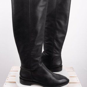 Massimo Dutti Boots Flat Black Knee High Leather